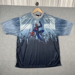 VTG Spider Man T Shirt Mens XL Blue All Over Print Graphic Tee 2002 Movie Promo